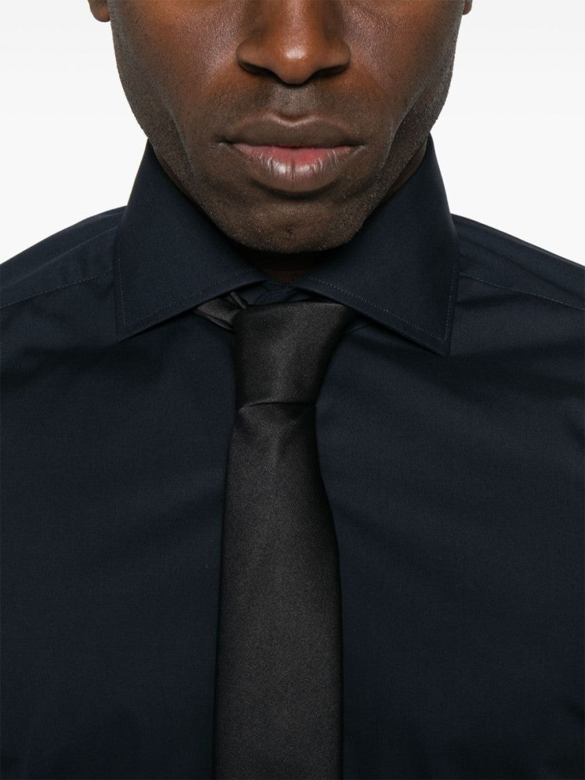 Barba Tailored Black Shirt With Button-Down Front