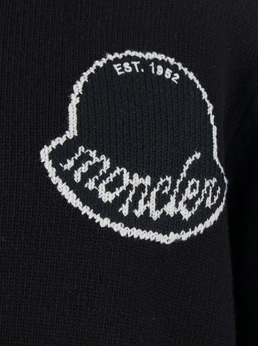 Moncler Classic Black Wool Sweater With Embroidered Logo