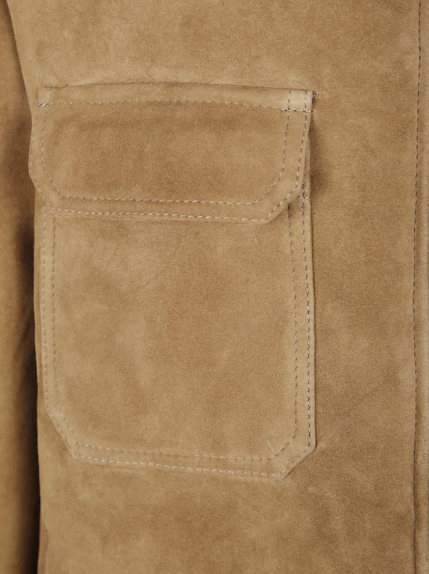 Salvatore Santoro Brown Suede Jacket With Plush Shearling Lining And Front Zip Closure