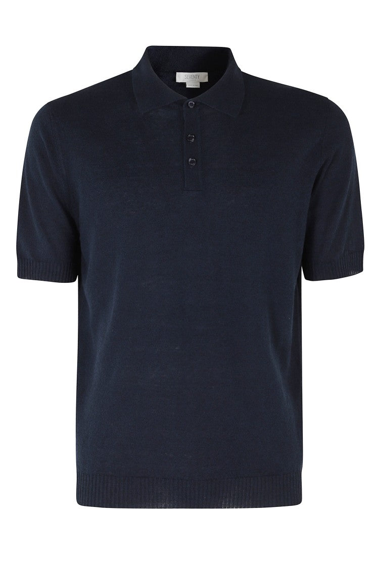 Seventy Blue Classic Short Sleeve Ribbed Trim Linen-Blend Polo Shirt