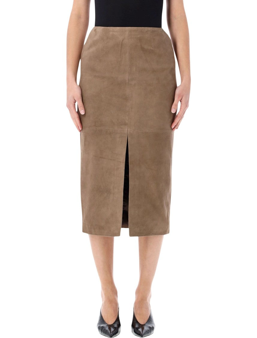 Rotate Suede Midi Pencil Skirt