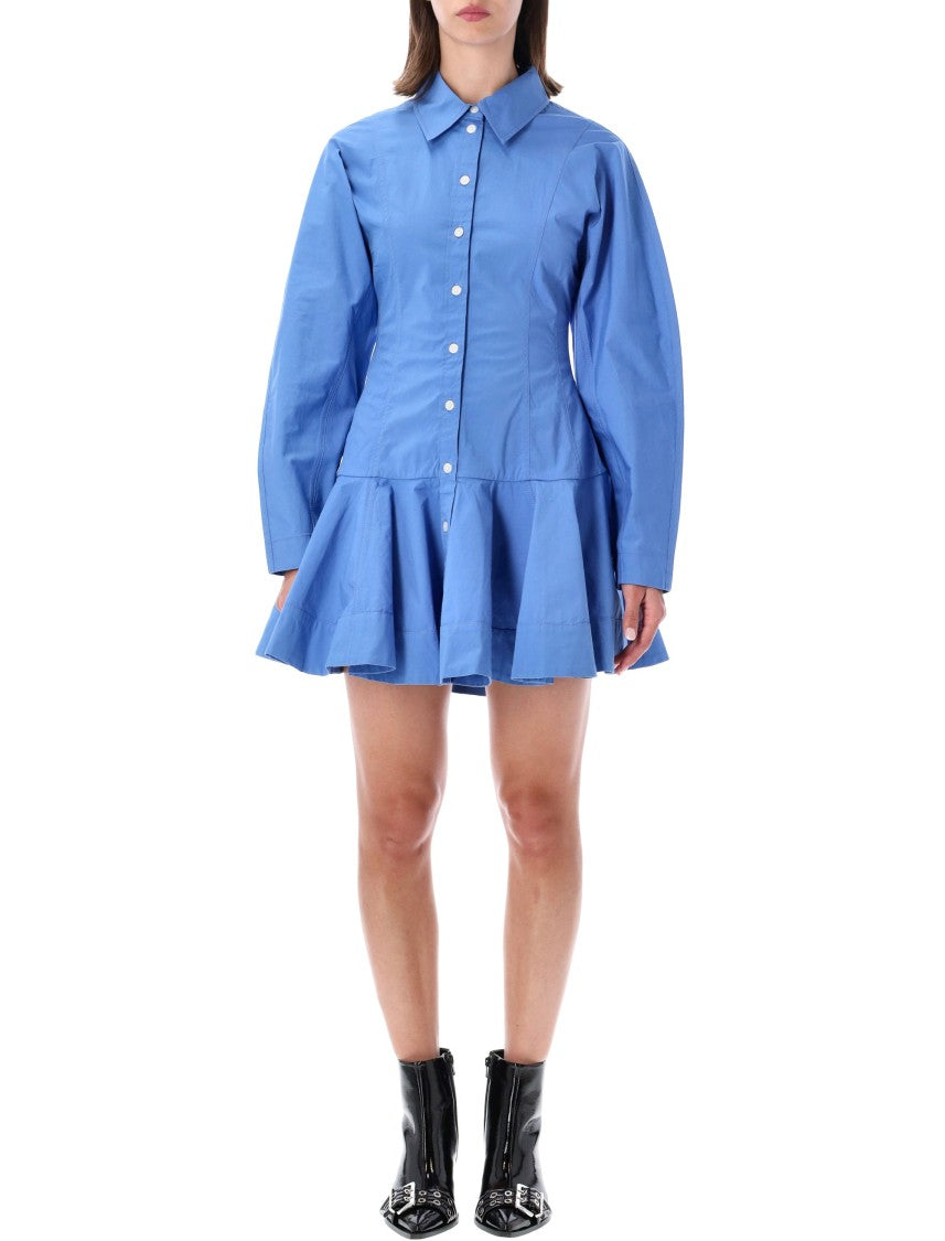 Ganni Structured Mini Shirt Dress With Ruffled Hem