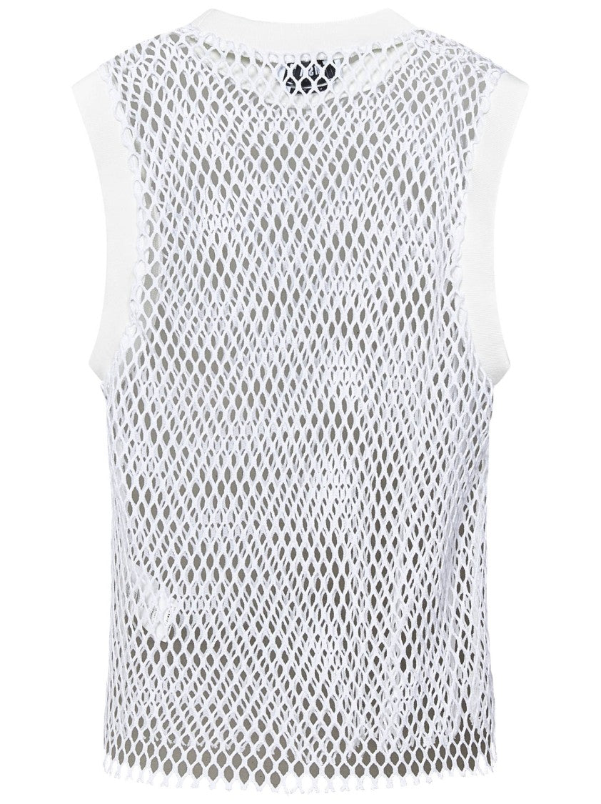 Msgm Net Knit Tank Top With Raw-Cut Hem