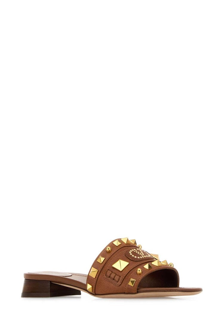 Valentino Garavani Caramel Leather Plaster Caster Slippers