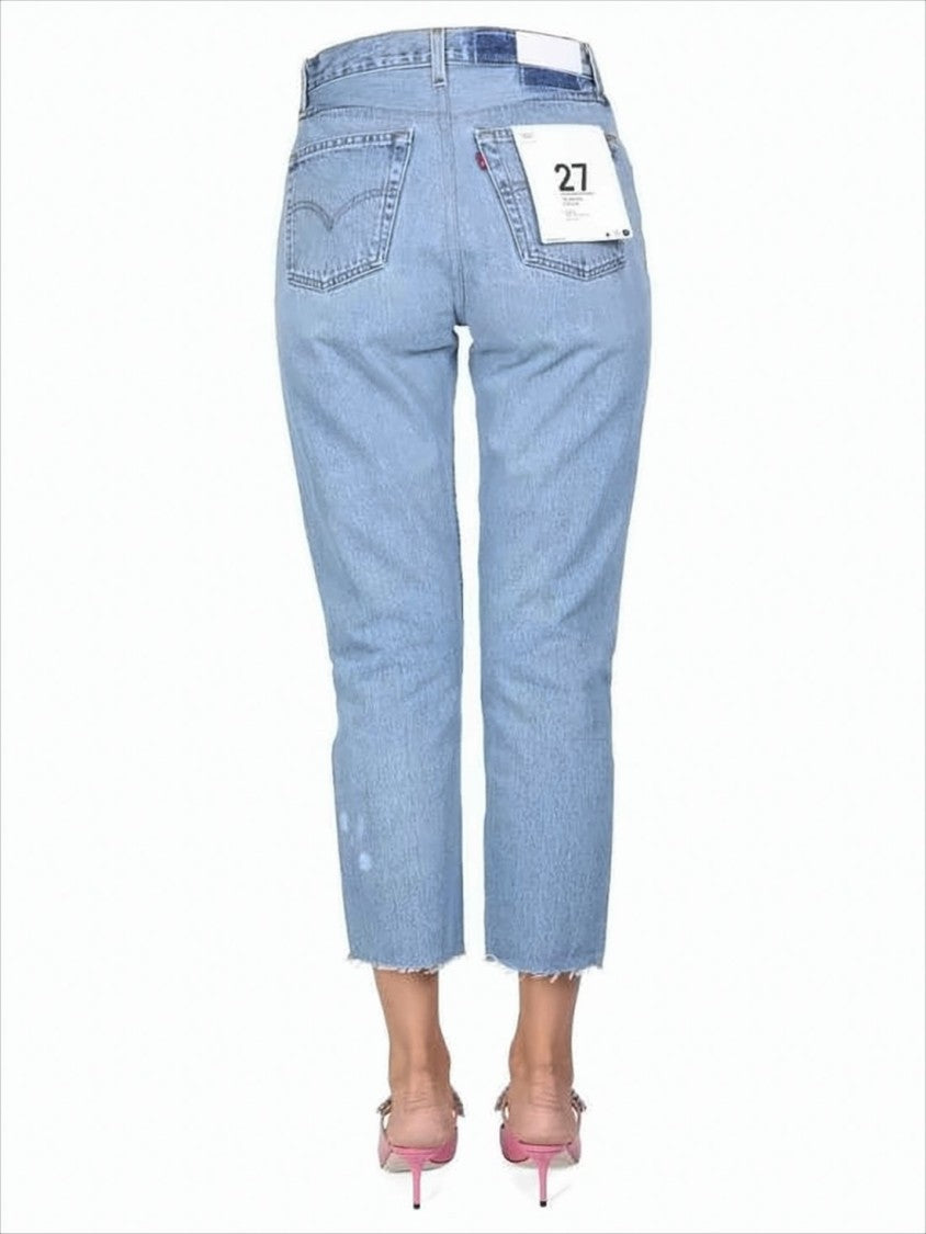 Re/Done High-Waisted Light Blue Denim Jeans With Raw Hem