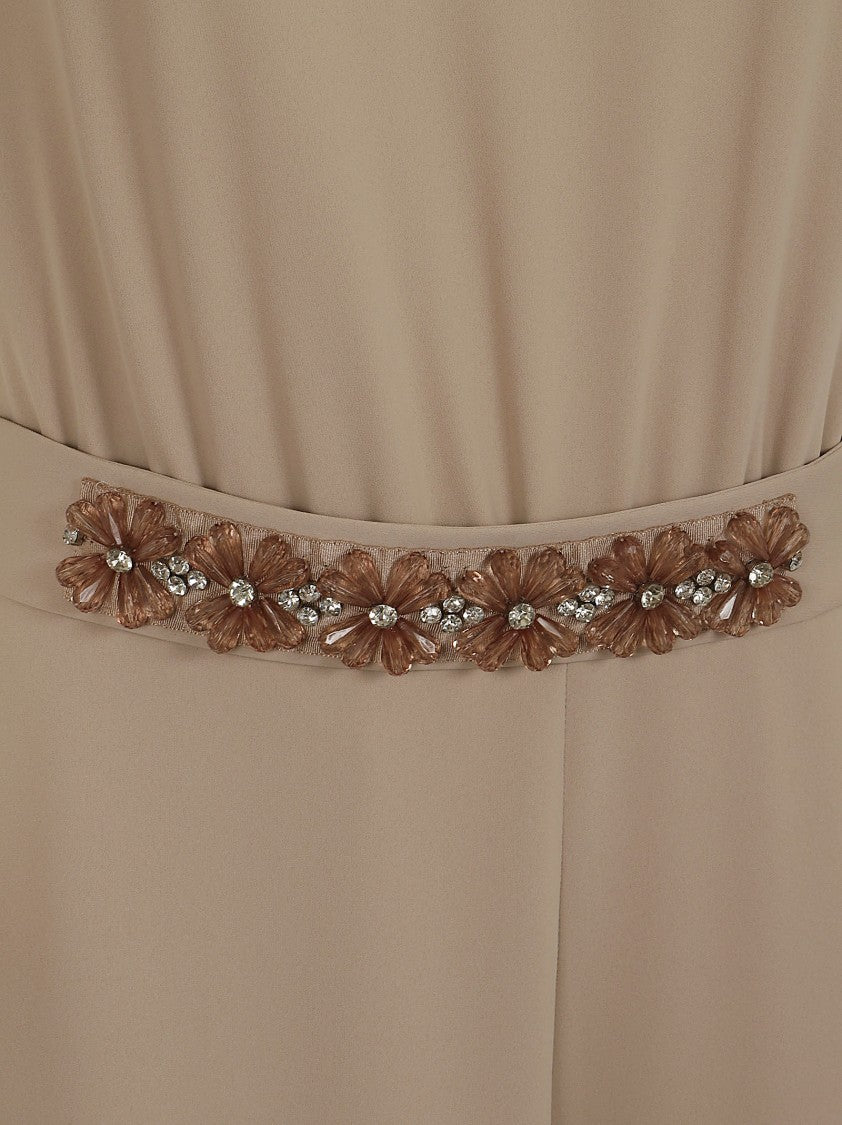 Parosh Beige Floral Applique Jumpsuit With Keyhole Back