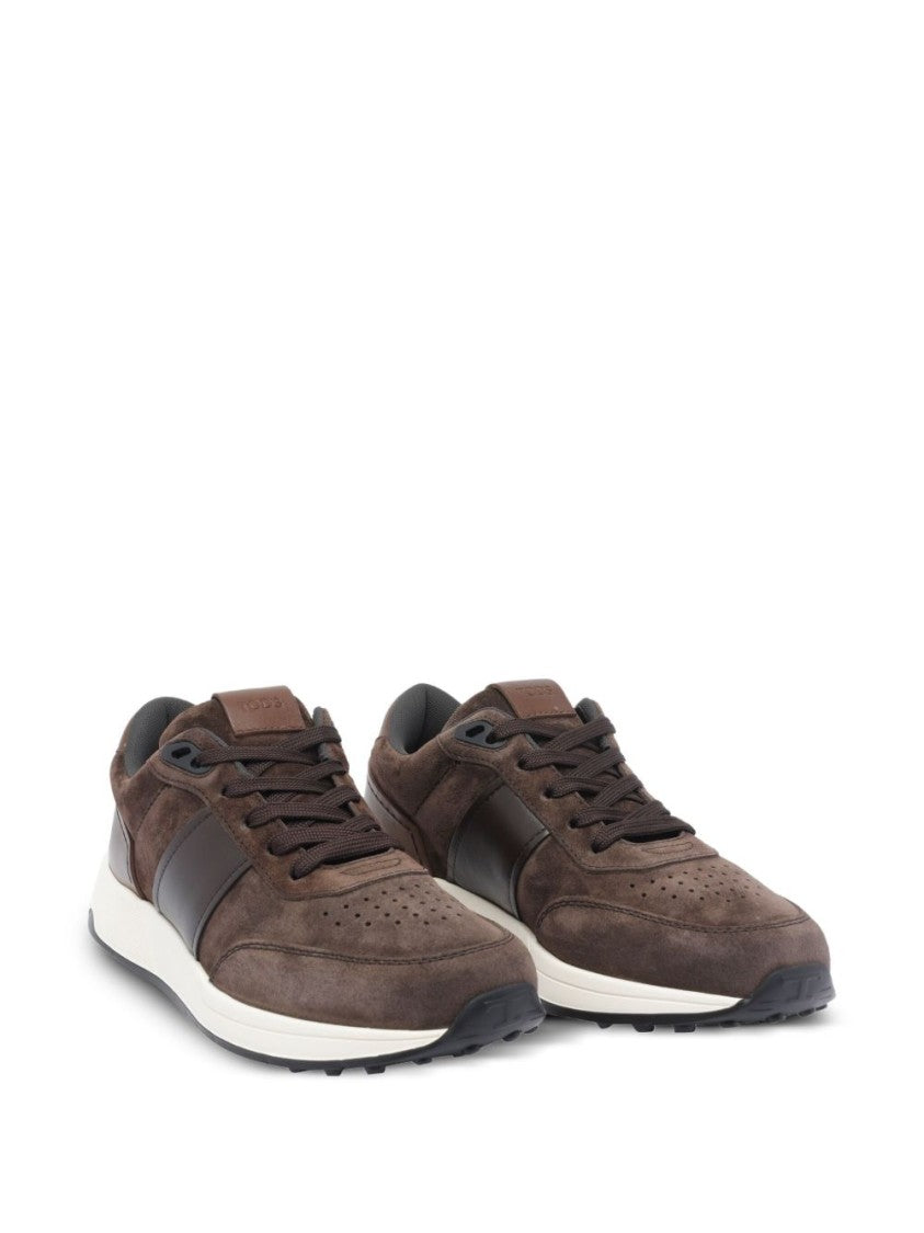 Tod's Brown Suede Upper Shoes With Leather Panel And Lace Closure