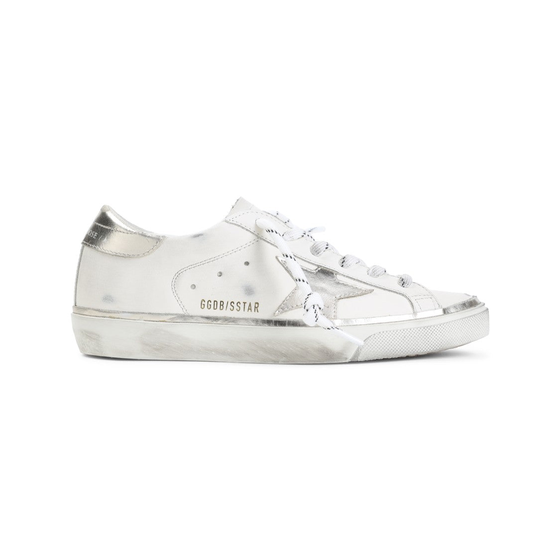 Golden Goose Distressed White Leather Low-Top Sneakers With Metallic Accents
