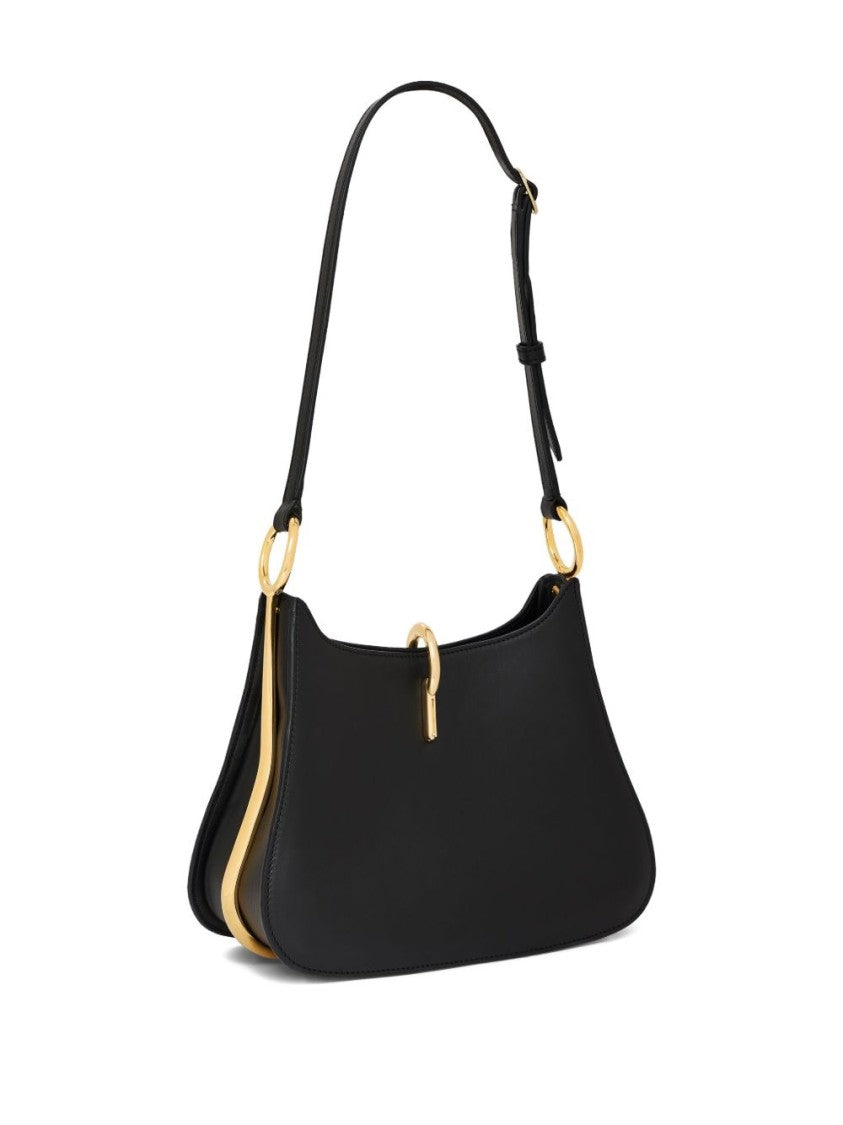 Rabanne Curved Leather Shoulder Bag With Brass Hardware