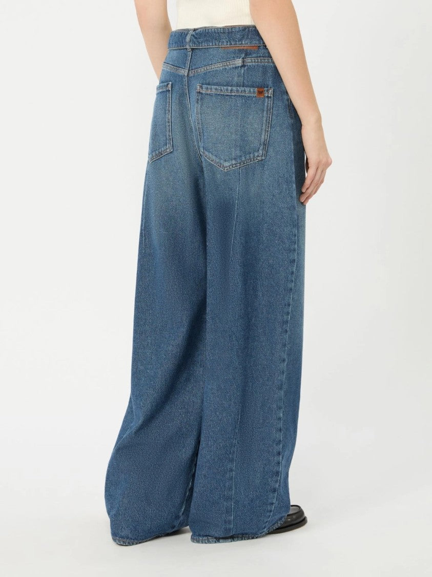 Weekend Wide-Leg Denim Pants With High Waist And Fabric Belt