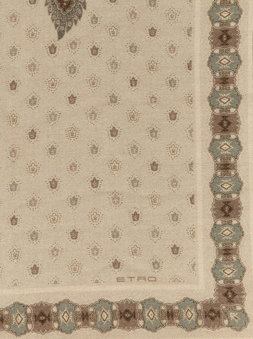 Etro Floral And Paisley Pattern Wool Plaid Scarf