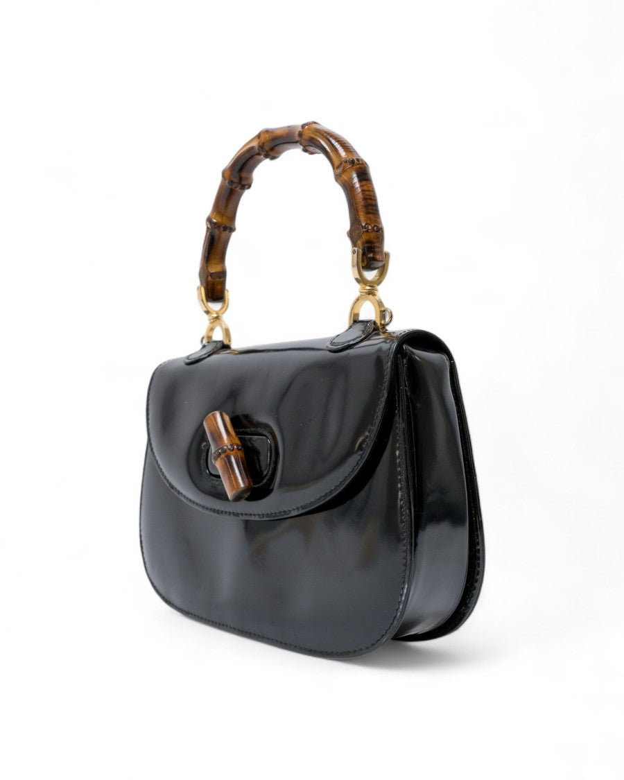 Gucci Bamboo 1947 Black Patent Leather Bag