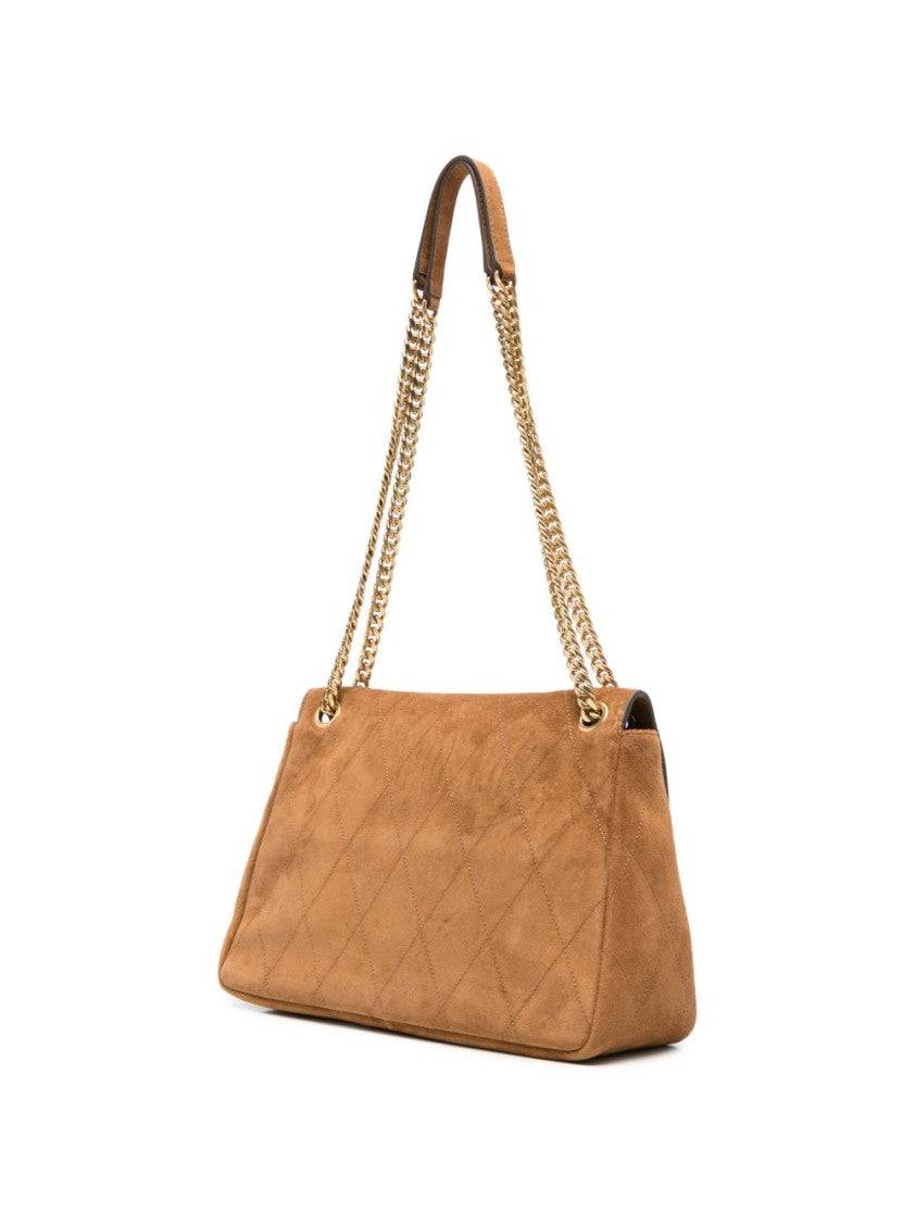 Tory Burch Quilted Suede Gold-Tone Chain Shoulder Bag