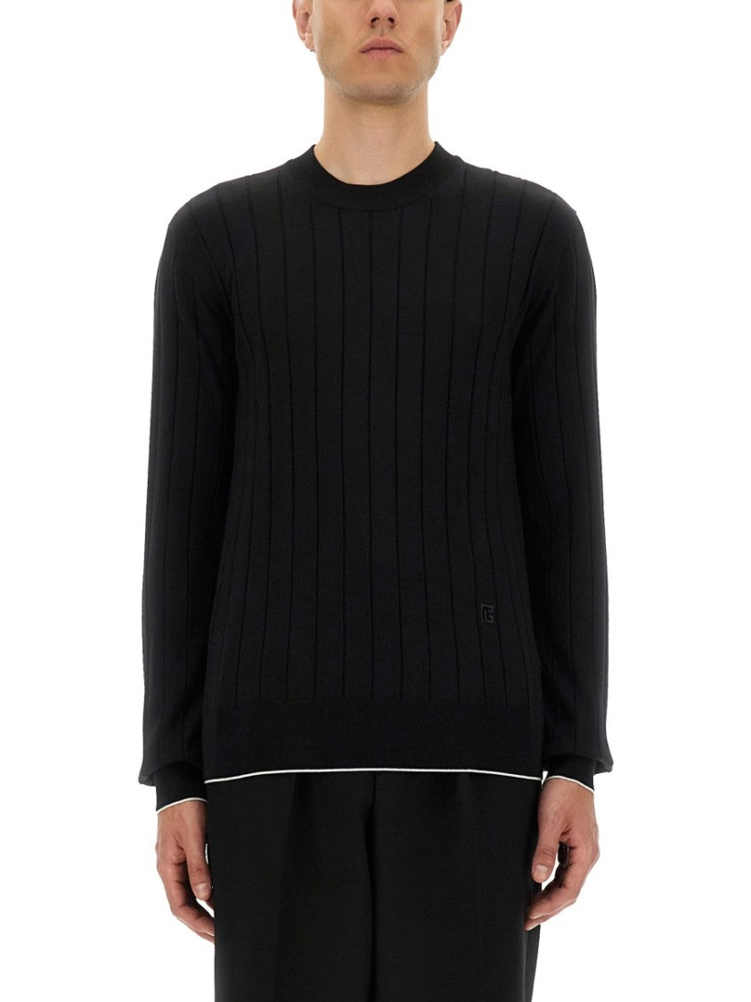 Balmain Classic Ribbed Black Silk And Cotton Knit