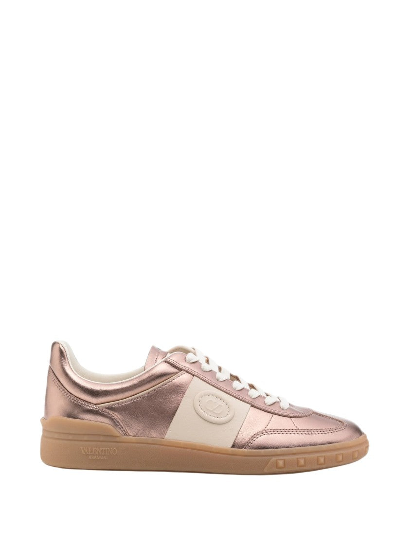 Valentino Pink Upvillage Metallic Calf Leather Low-Top Sneakers