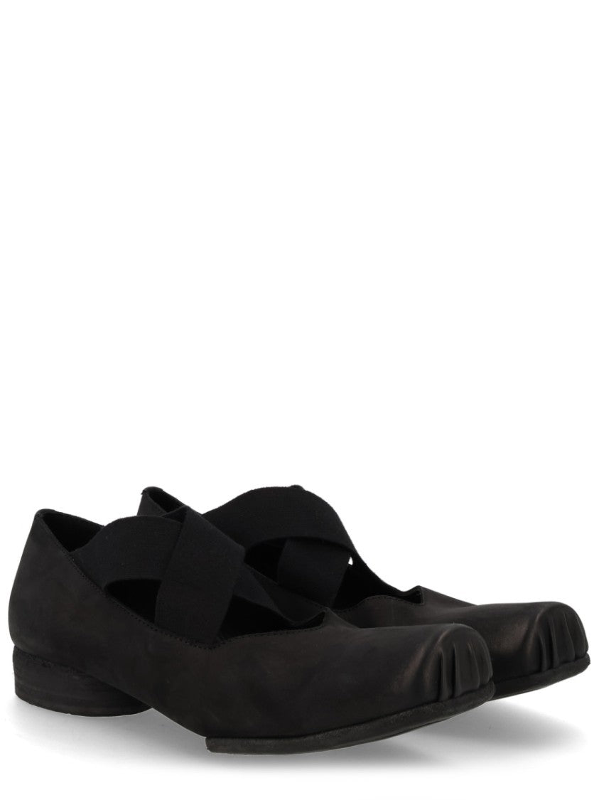 Uma Wang Ballet Elastic Cross Straps Calf Leather Flats