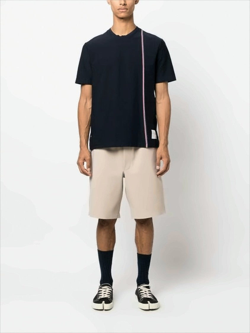 Thom Browne Short-Sleeved Crew Neck T-Shirt With Vertical Stripe Detail