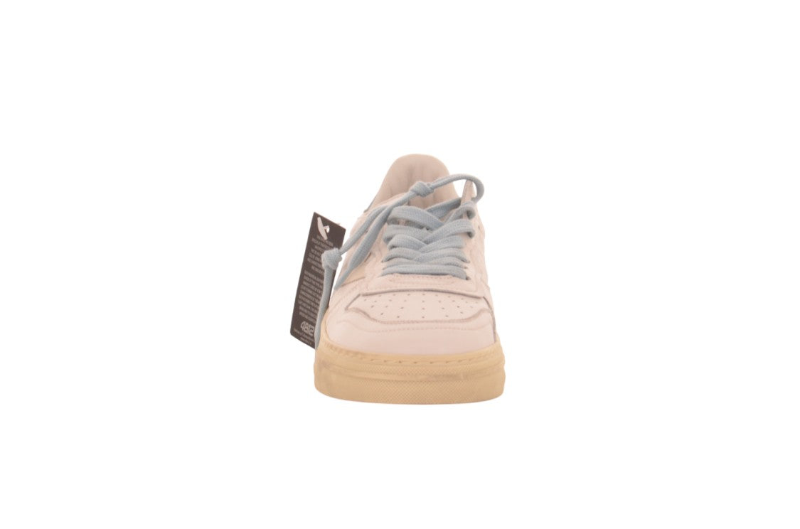 4B12 White Retro Leather Distressed Sole Sneakers