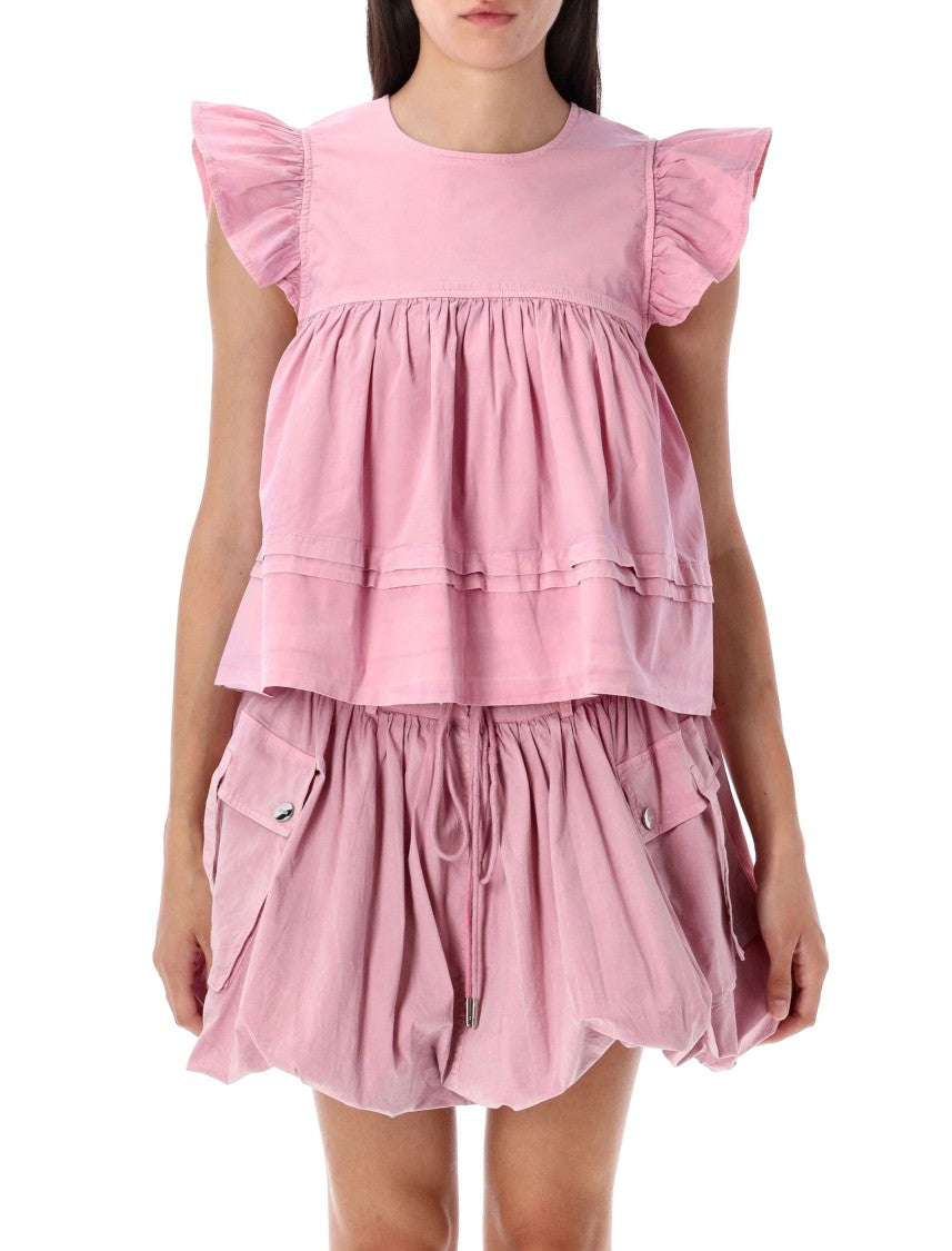 Ganni Washed Cotton Frill Top