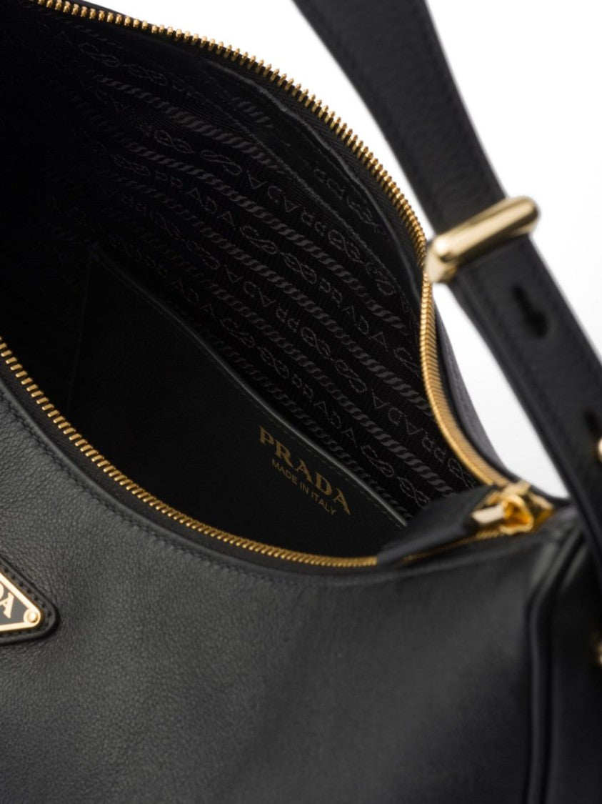 Prada Large Logo-Plaque Leather Shoulder Bag