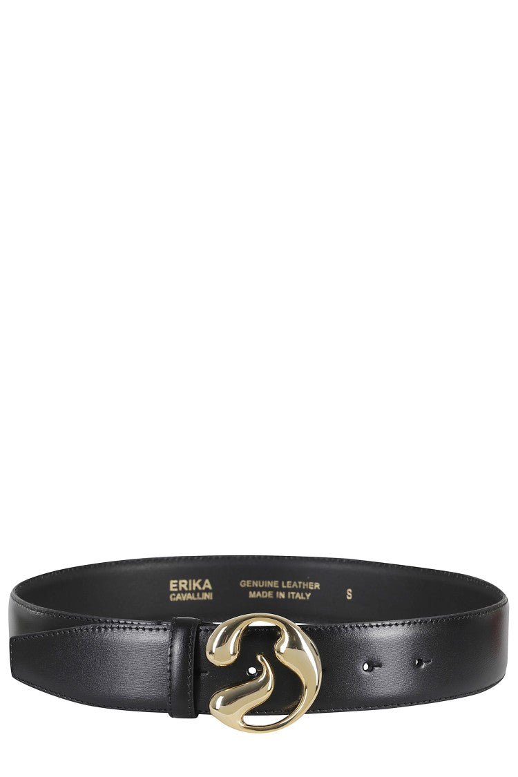 Erika Cavallini Black Noemi Gold Buckle Leather Belt