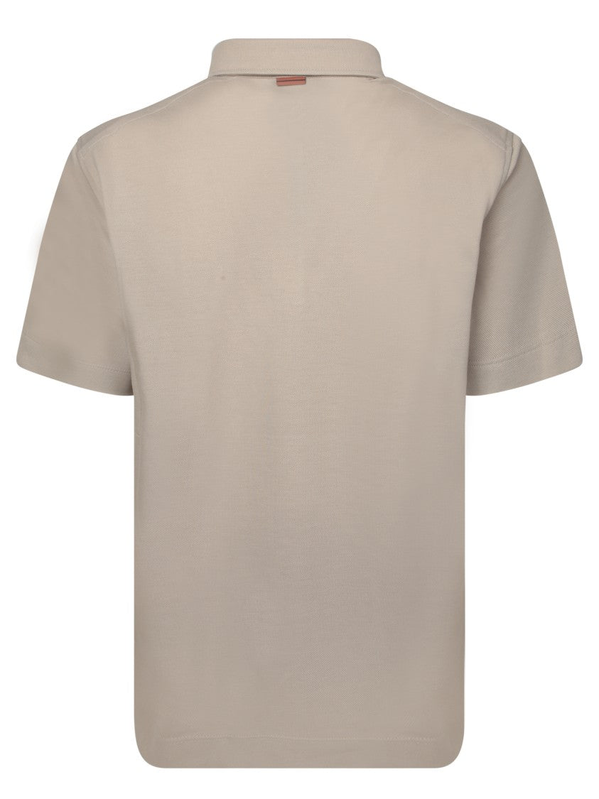 Zegna Beige Piquet Polo With Leather Trim