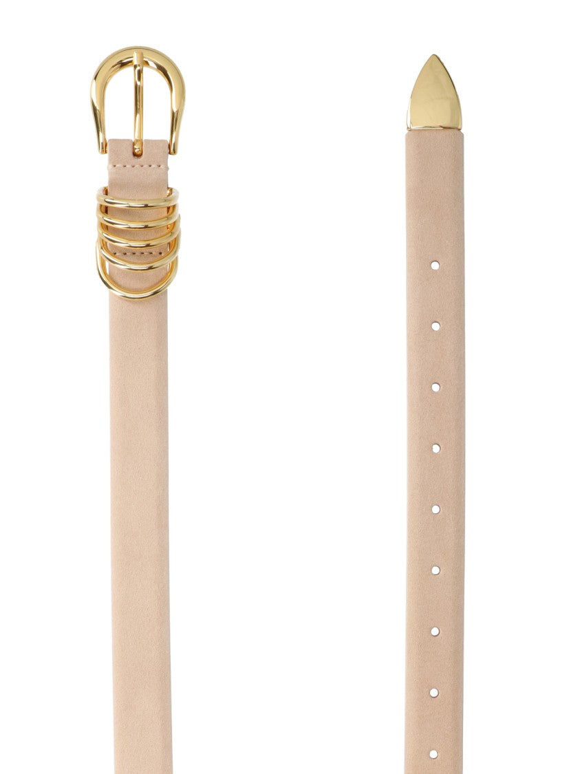 Dehanche Beige Adjustable Gold Buckle Leather Belt