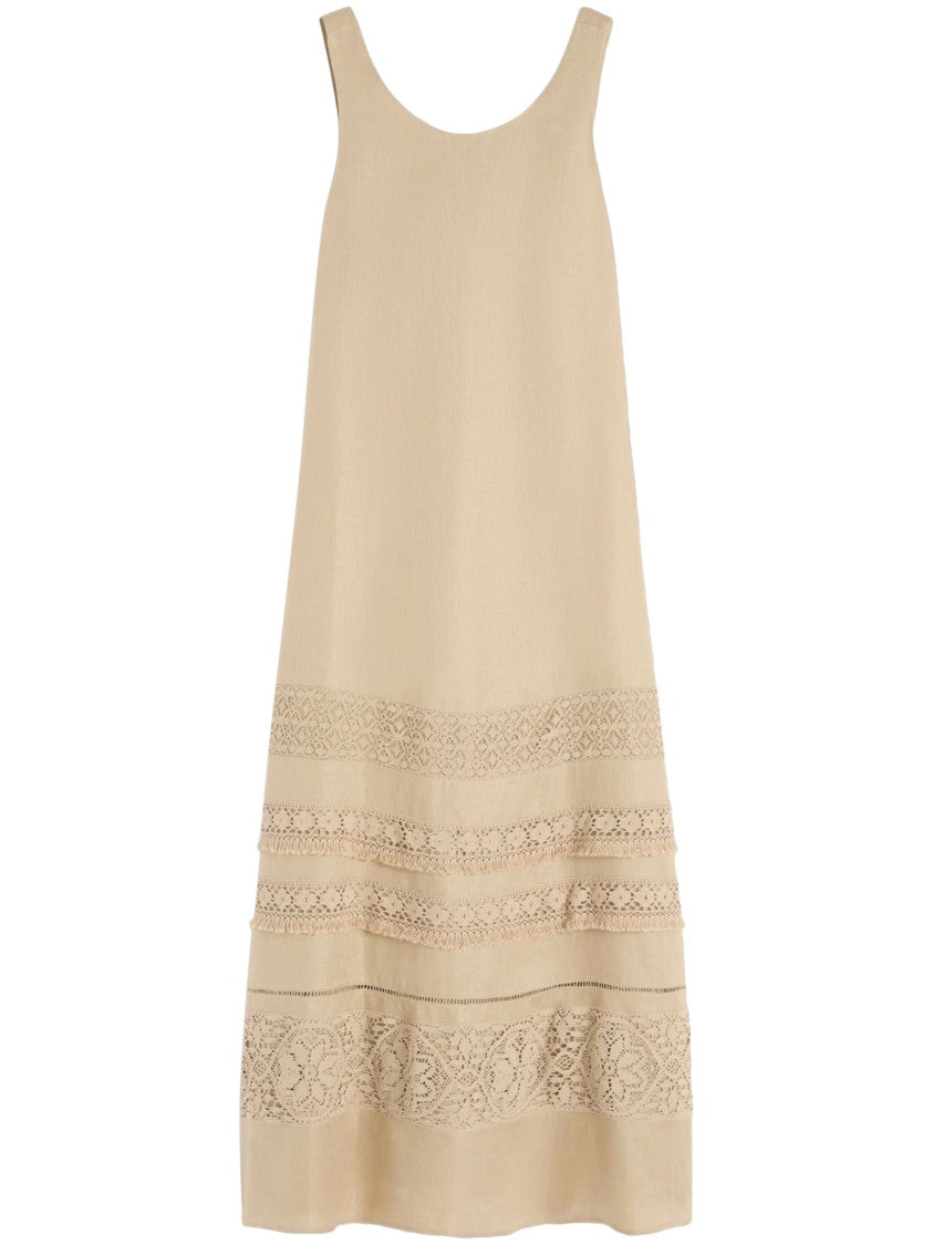 Max Mara Sleeveless Maxi Dress With Lace Panels