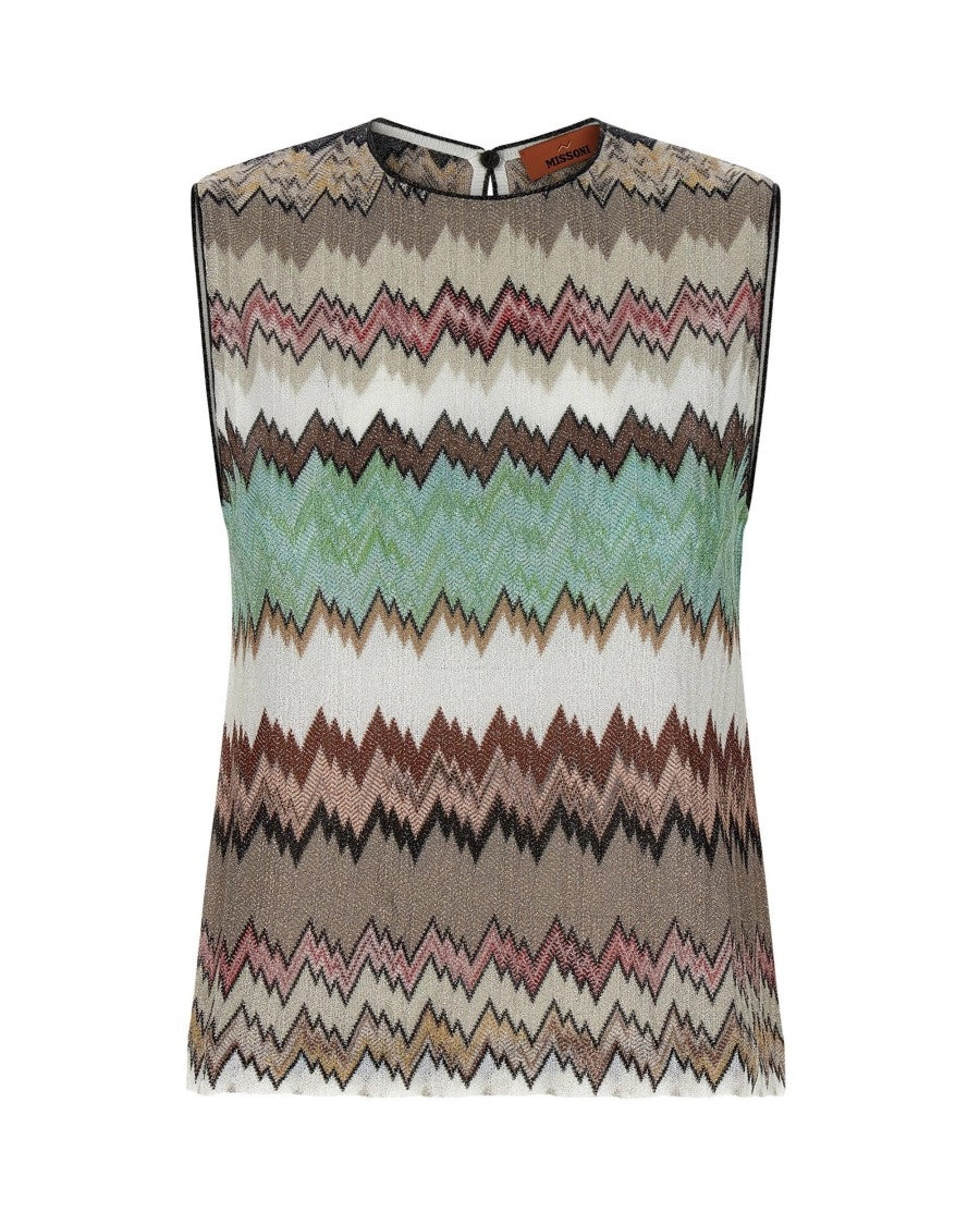 Missoni Sleeveless Crew-Neck Viscose Lamé Top With Snakeskin Motif
