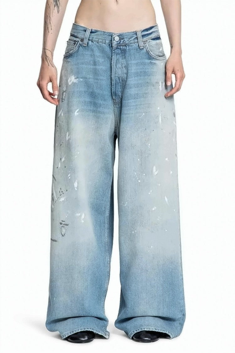 Acne Studios Wide-Leg Light Blue Denim Pants With Distressed Finish