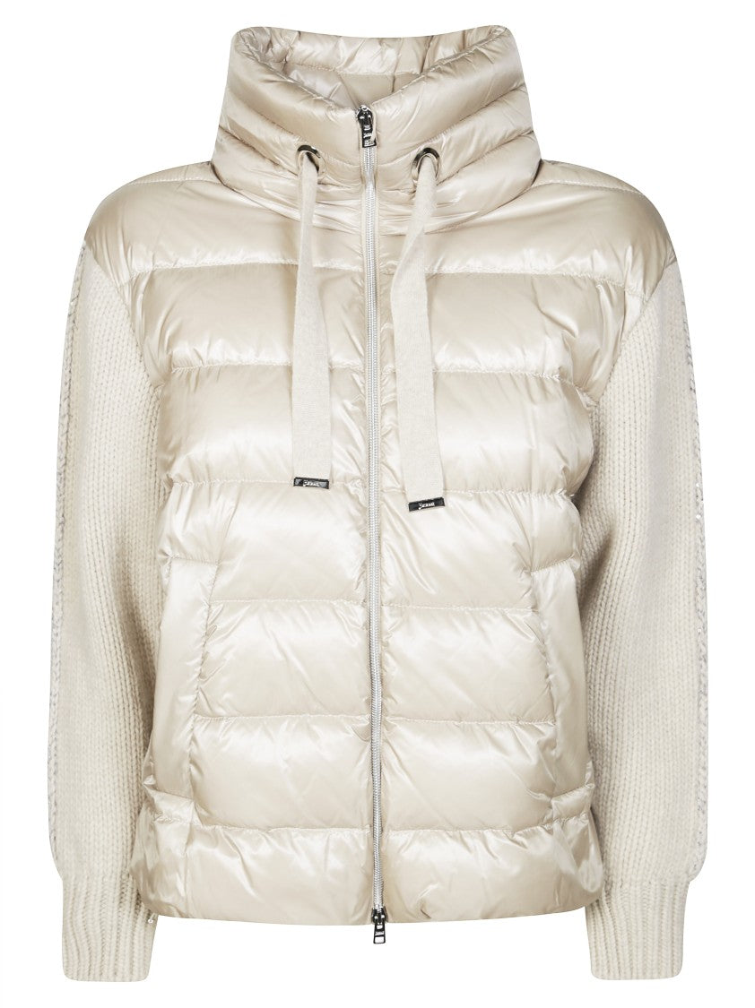 Herno Quilted Bomber Jacket With Contrasting Knitted Sleeves