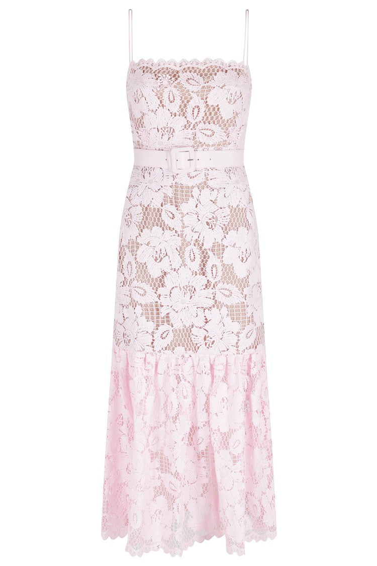 Self-Portrait Pink Lace Midi Floral Petticoat Polyamide Evening Dress