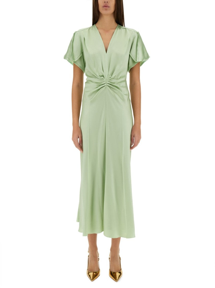 Victoria Beckham Gathered V-Neck Midi Dress