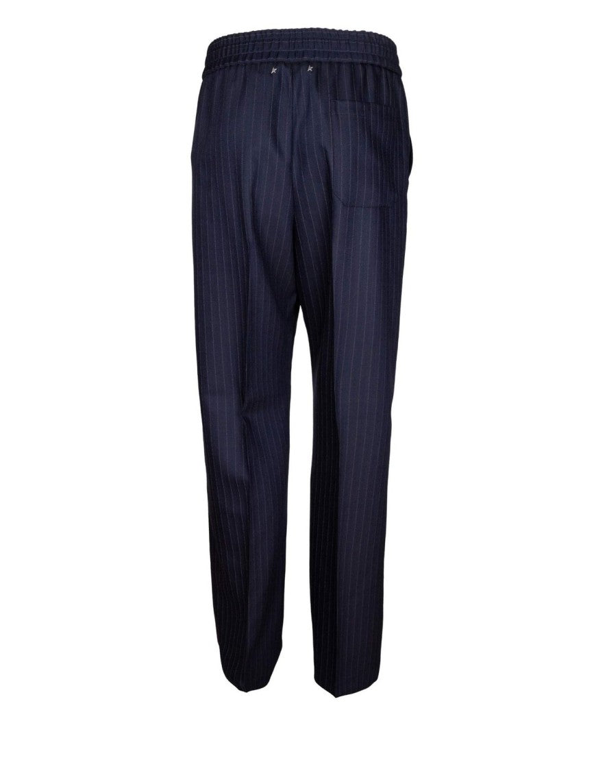 Golden Goose Wide Jogging Trousers With Subtle Pinstripe In Blue