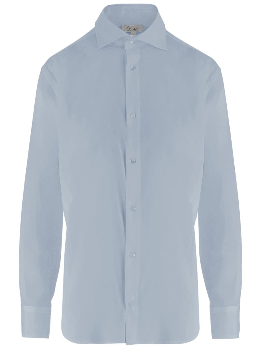 Her Shirt Light Blue Classic Collar Buttoned Cuffs Stretch Silk Shirt