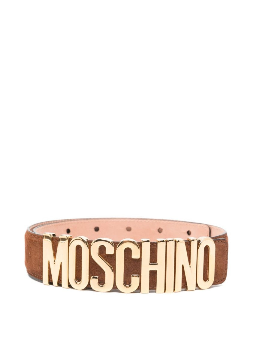 Moschino Brown Silk And Nylon Logo Belt