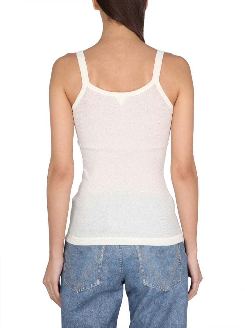 Bottega Veneta Slim Fit Cotton Blend Top With Round Neckline