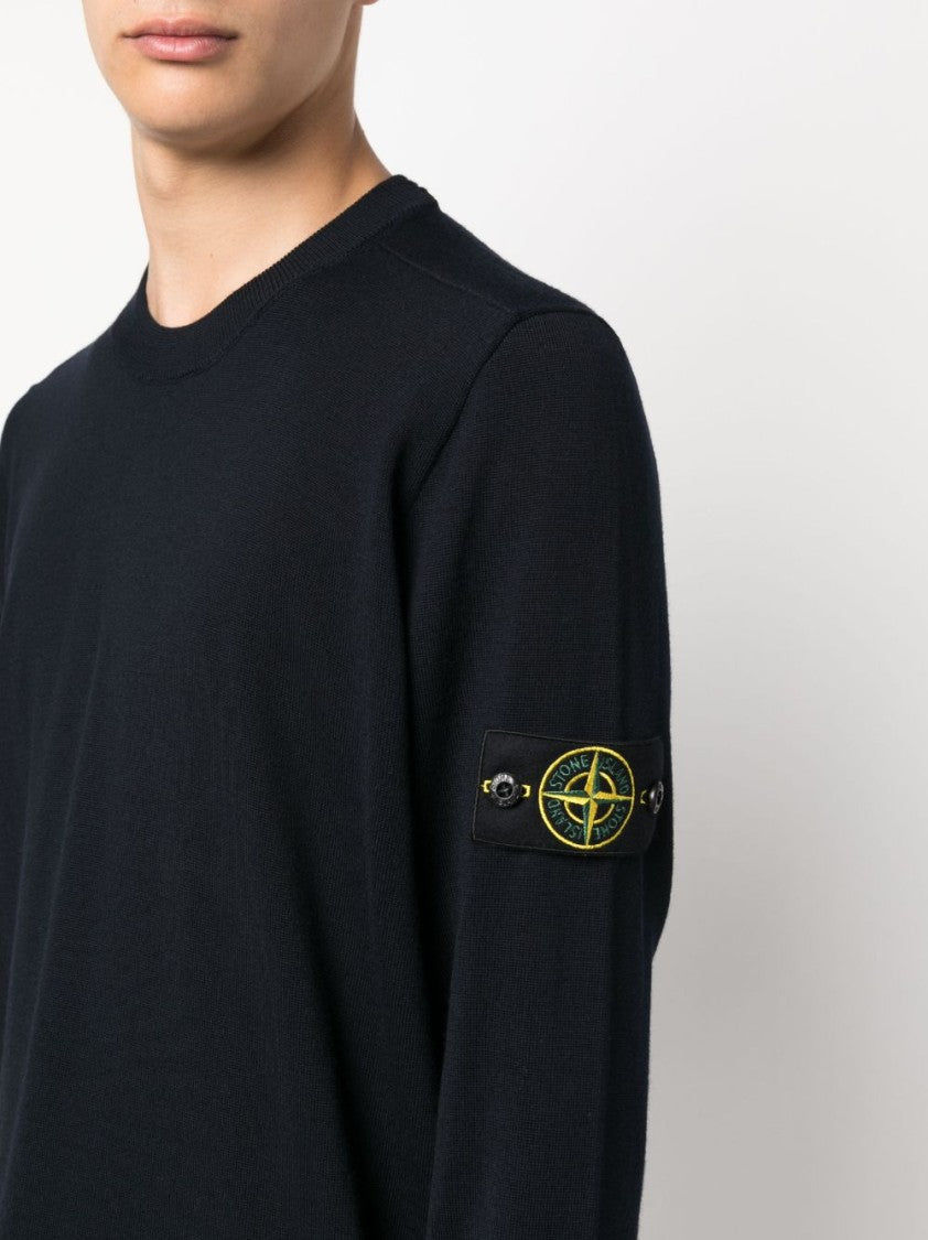 Stone Island Crew Neck Wool Sweater With Signature Patch Detail