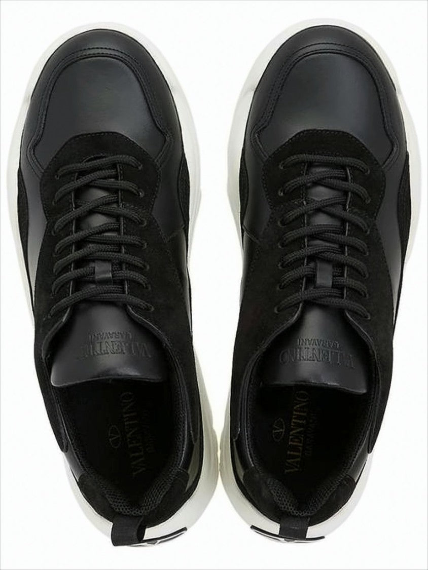 Valentino Garavani Black Leather And Suede Sneakers With Logo Detail