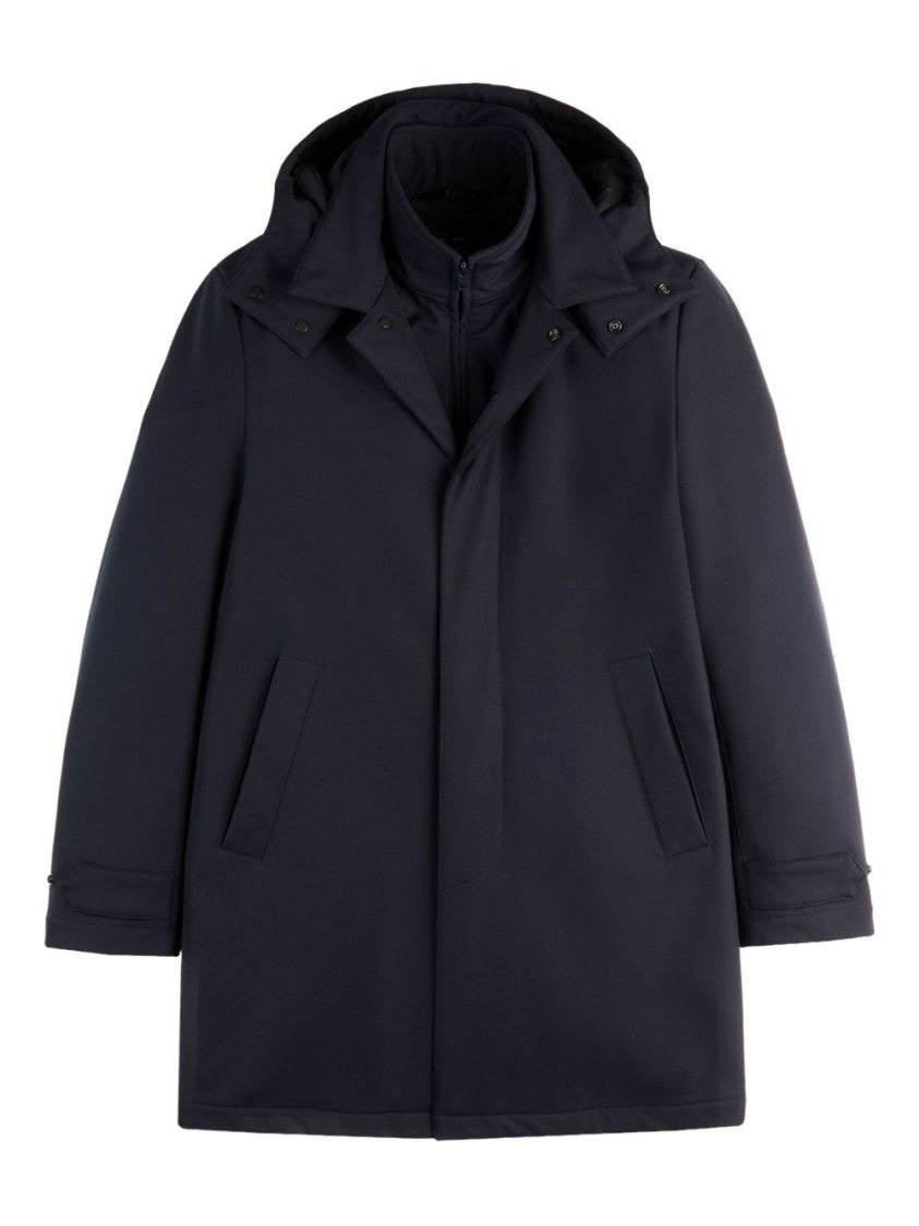 Fay Navy Blue Classic Coat With Removable Inner Layer And Hood