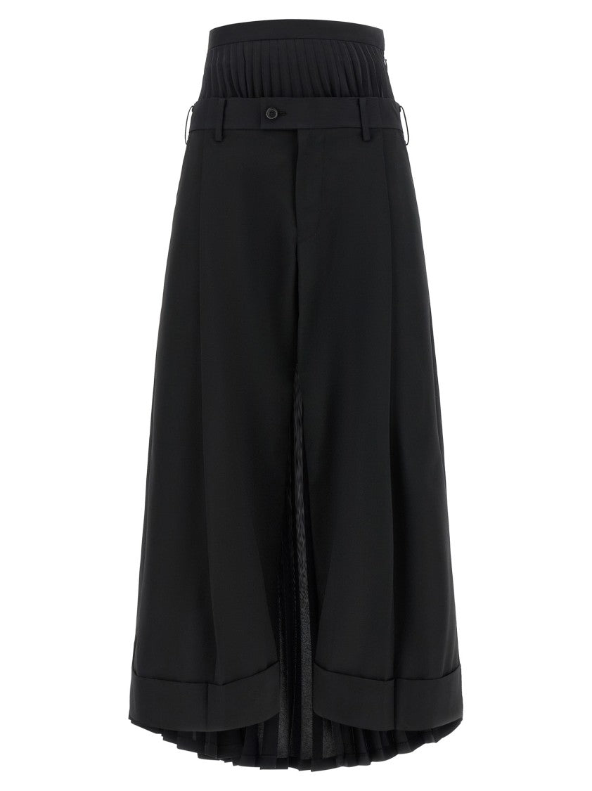 Junya Watanabe Formal Wool Blend Trousers With Unique Skirt-Effect Panel