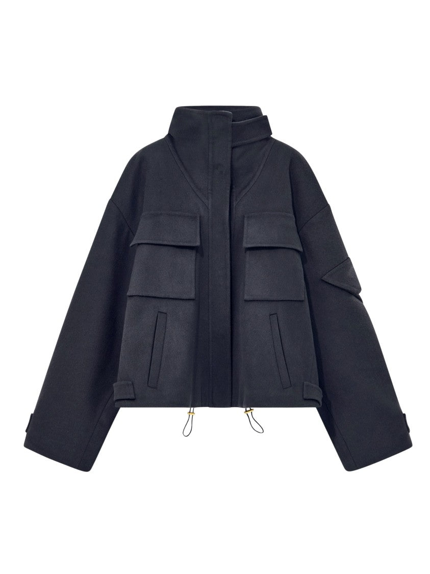 Giorgio Armani Boxy Cropped High-Collar Black Peacoat