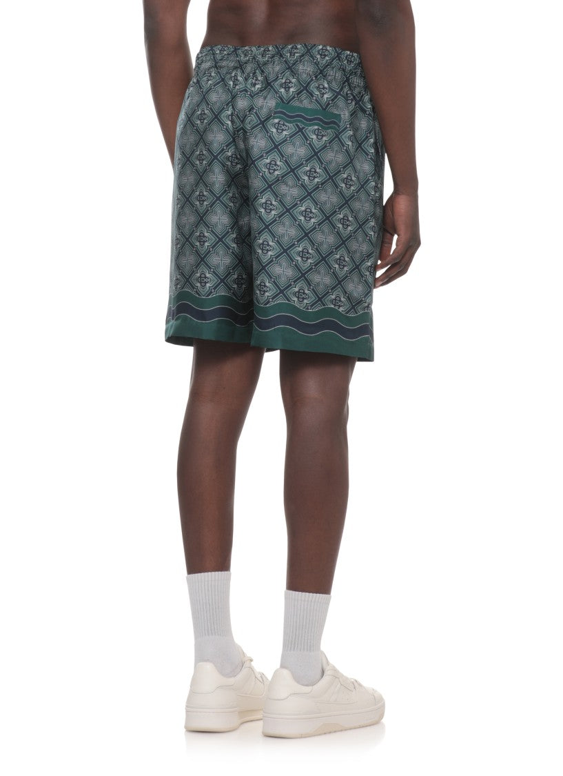 Casablanca Green Radiating Monogram Silk Shorts