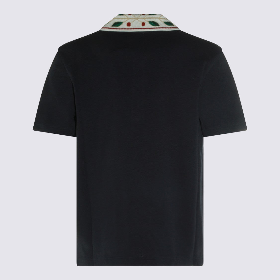 Casablanca Classic Black Polo Shirt With Leaf Pattern Collar