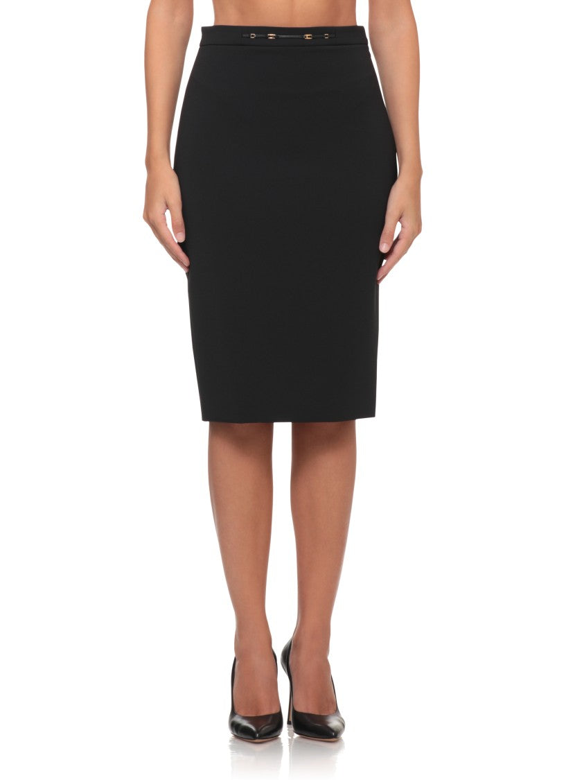 Elisabetta Franchi Fitted Midi Skirt With Front Gold Detail