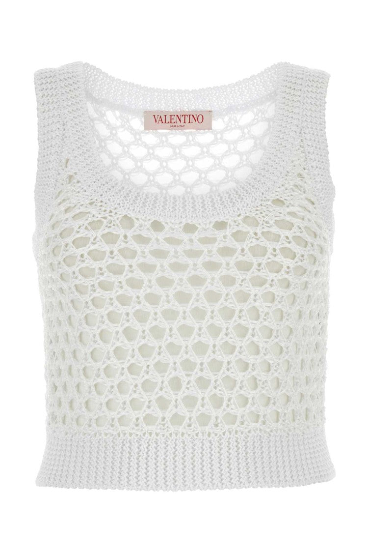 Valentino Garavani White Mesh Escape Crop-Top