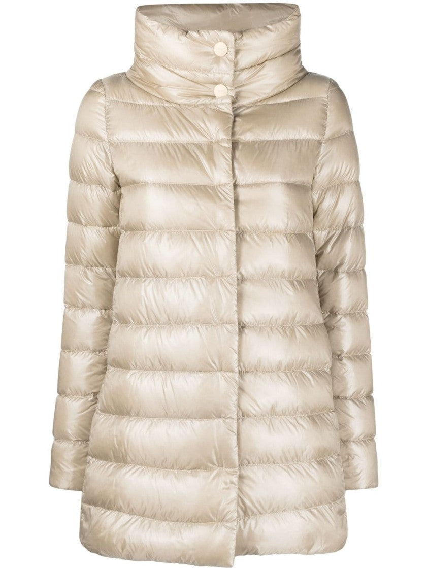 Herno Puffer Coat With High Collar And Button Detail