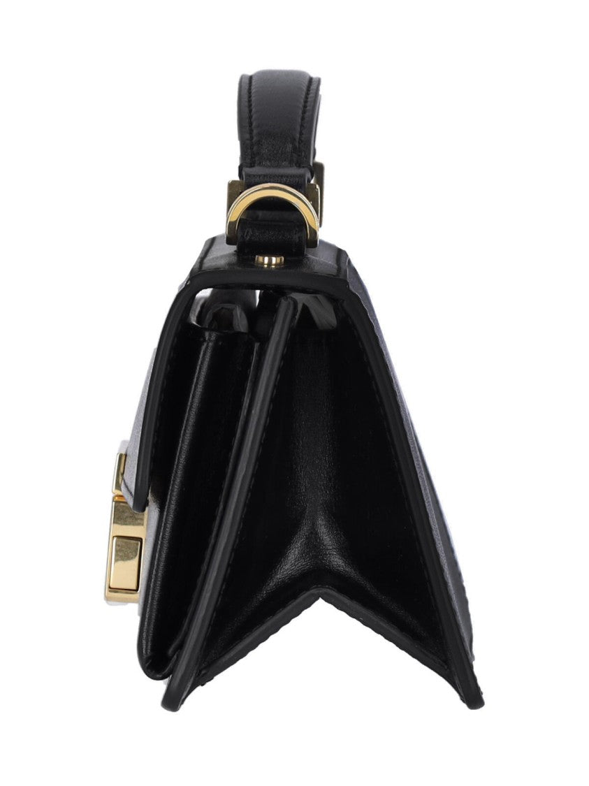 Golden Goose Structured Black Leather Handbag With Gold-Tone Logo Plaque