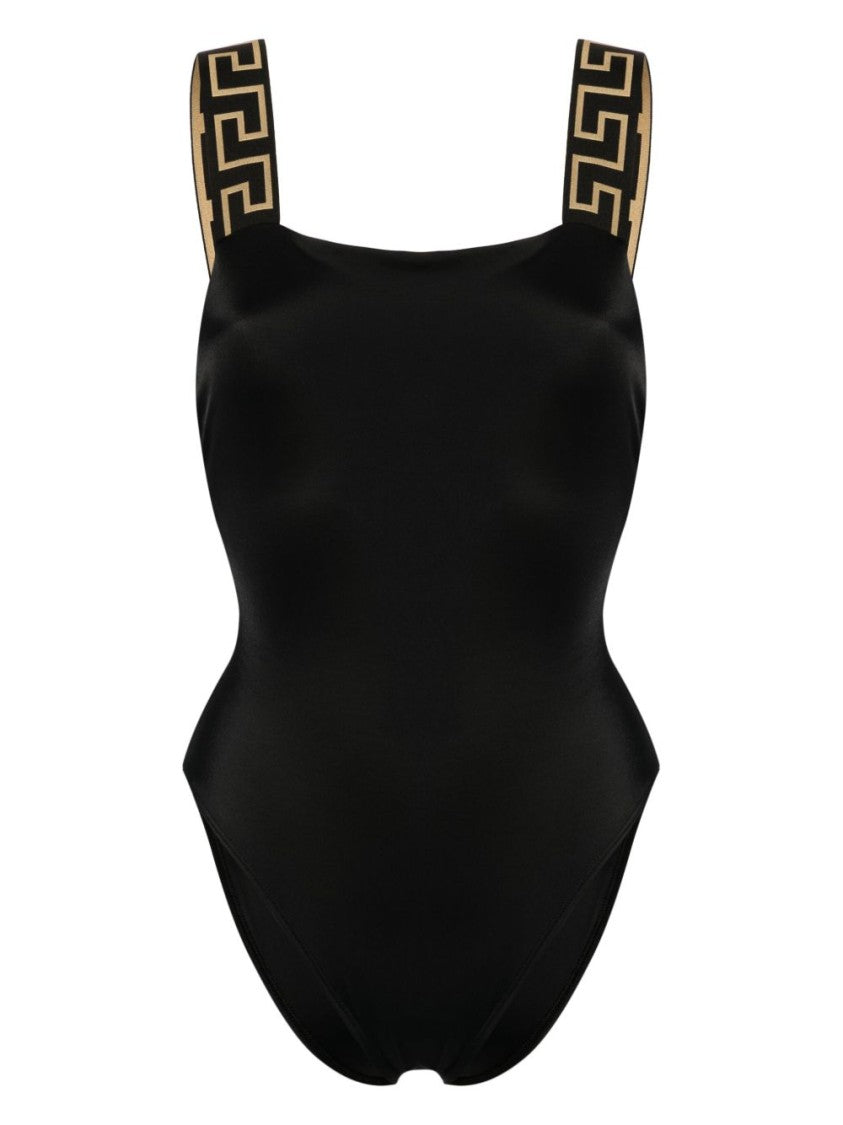 Versace Black Minimalist Floral Print One-Piece Swimsuit