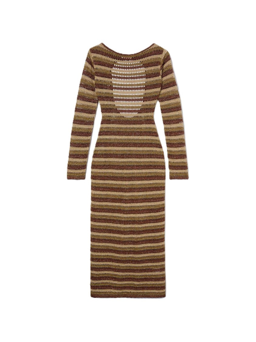 Mc2 Saint Barth Fitted Midi Dress With Crochet Knit